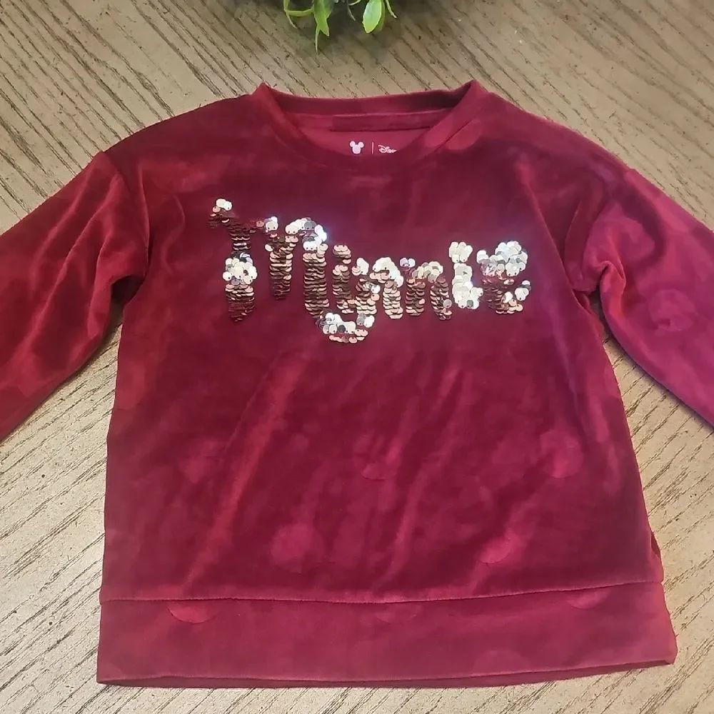 Disney Maroon Sequin Minnie Sweatshirt Size 5